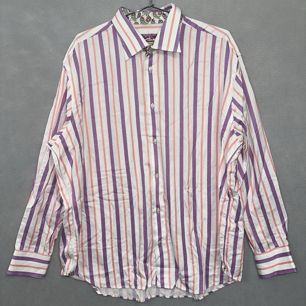 Robert Graham Purple Striped Shirt Floral Flip Cuff Colorful Men's Size XXL